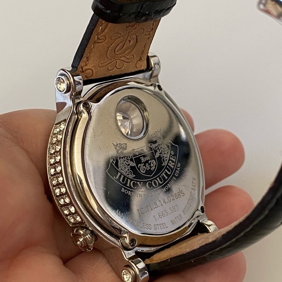 Juicy Couture Watch Lady’s Crystals Black Leather Band New Battery Working - Picture 11 of 16